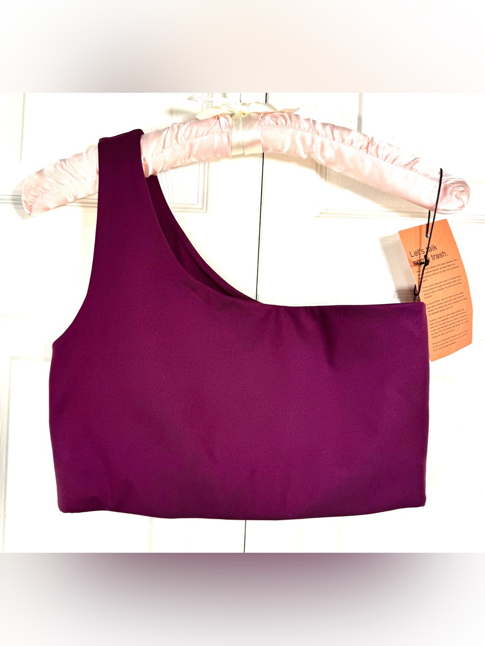 Girlfriend Collective Bianca One Shoulder Bra Crop Top Plum M NWT